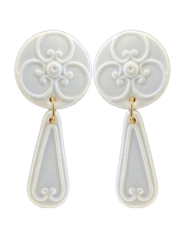 Boucle d'oreilles de fête en céramique blanche et porcelaine