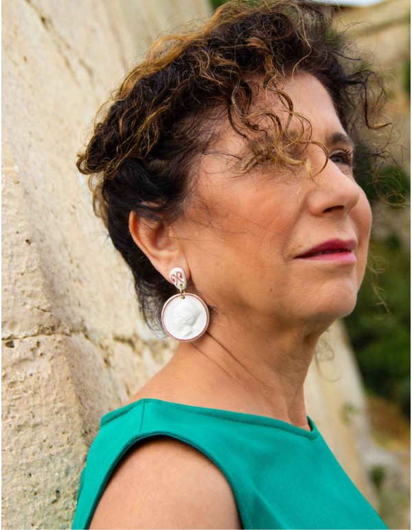 Painted porcelain medal long earrings 2