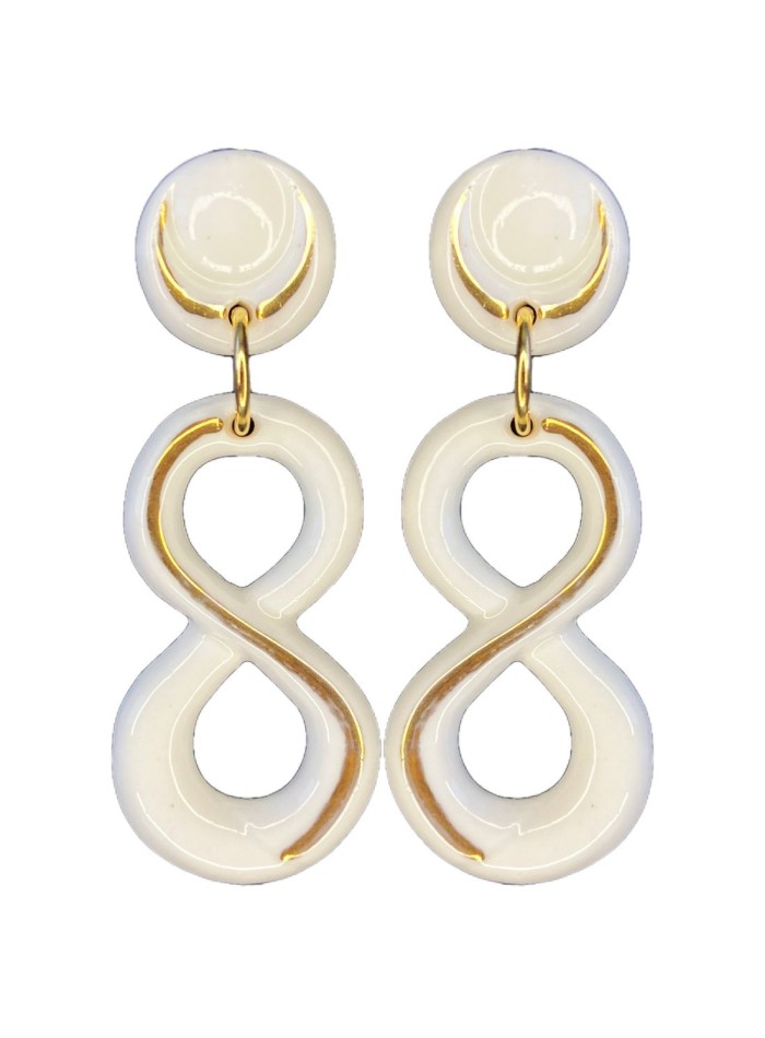 Boucle d'oreilles longue en porcelaine et plaqué or