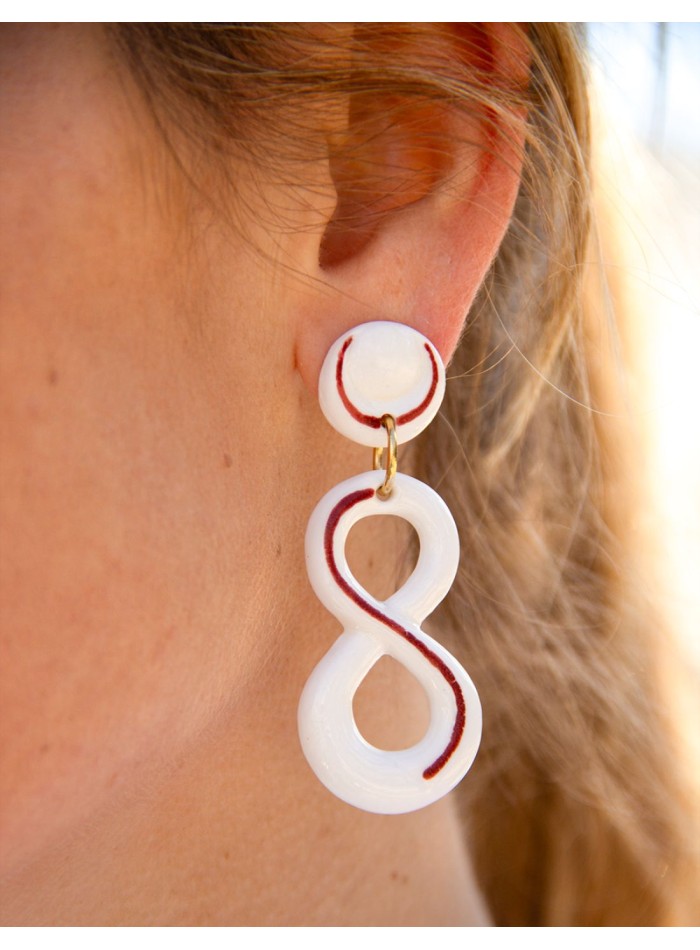 Red ceramic porcelain infinity long earrings