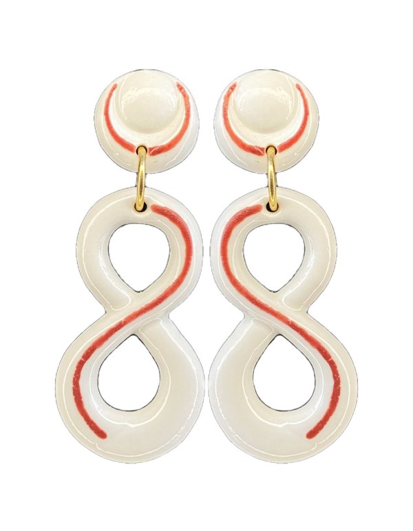 Red ceramic porcelain infinity long earrings