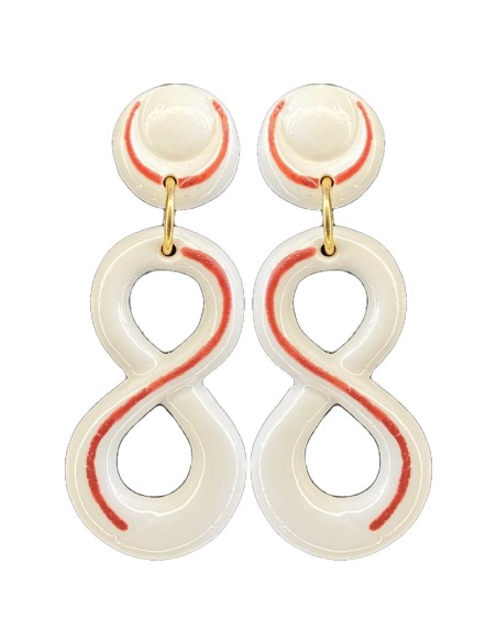 Red ceramic porcelain infinity long earrings