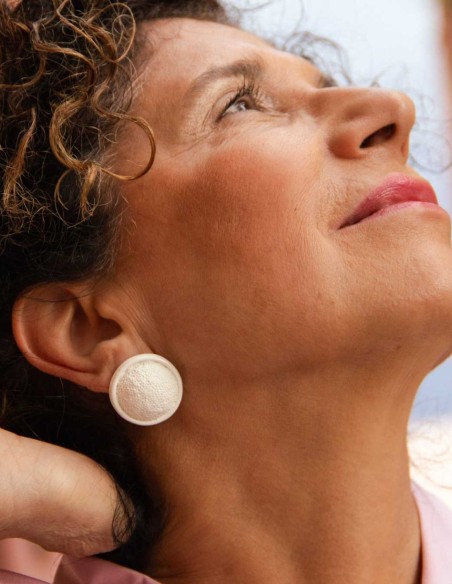 White ceramic textured button party earrings