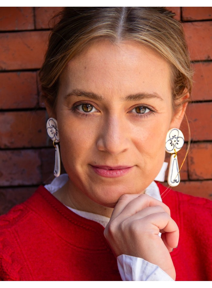 Pendientes largos de porcelana cerámica pintada...