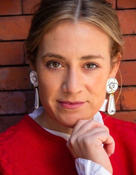 Pendientes largos de porcelana cerámica pintada azul