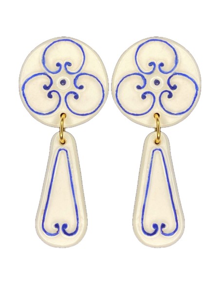 Pendientes largos de porcelana cerámica pintada azul