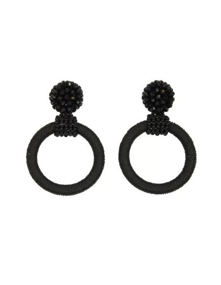 Pendientes estilo aretes de fibras y cristales negros