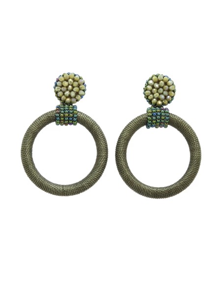 Pendientes estilo aretes de fibras y cristales oliva