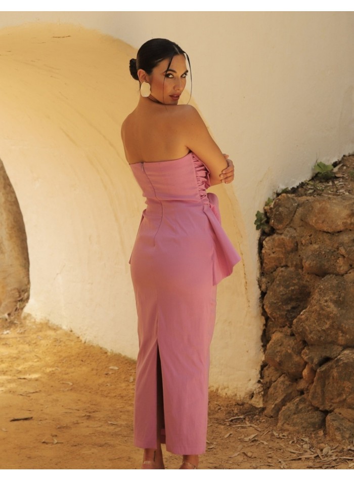 Vestido de fiesta midi palabra de honor con detalle lazo para invitada