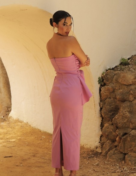 Vestido de fiesta midi palabra de honor con detalle lazo para invitada