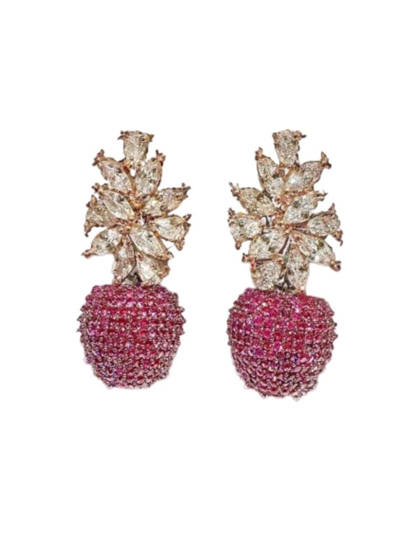 Apple and leaf party earrings with zircons 2