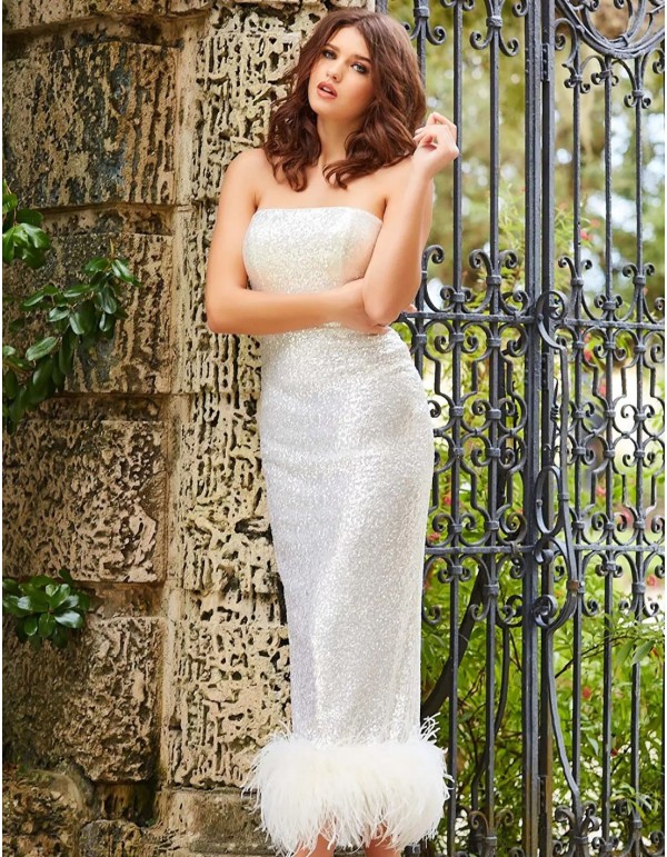 Vestido midi de fiesta palabra de honor con lentejuelas y...