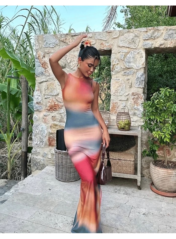 Multicoloured long gown dye tie