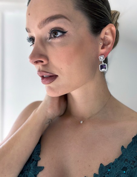 Party earrings with zirconia and semiprecious stone