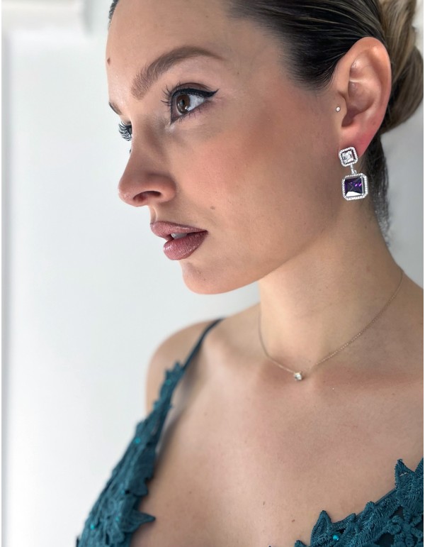 Party earrings with zirconia and semiprecious stone 2