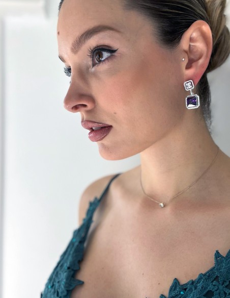 Pendientes de fiesta con circonitas y piedra semipreciosa