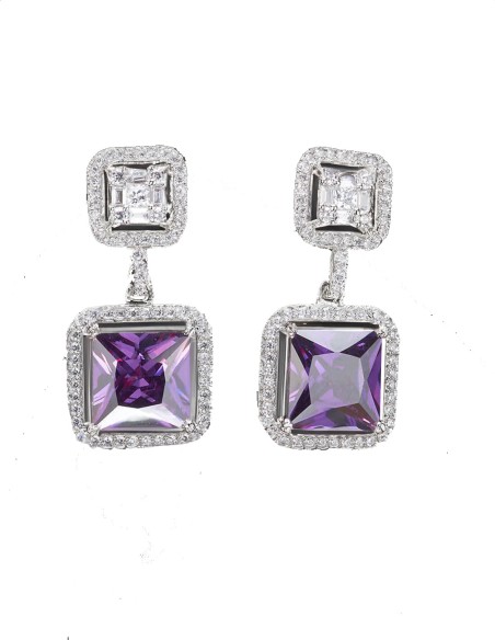 Party earrings with zirconia and semiprecious stone