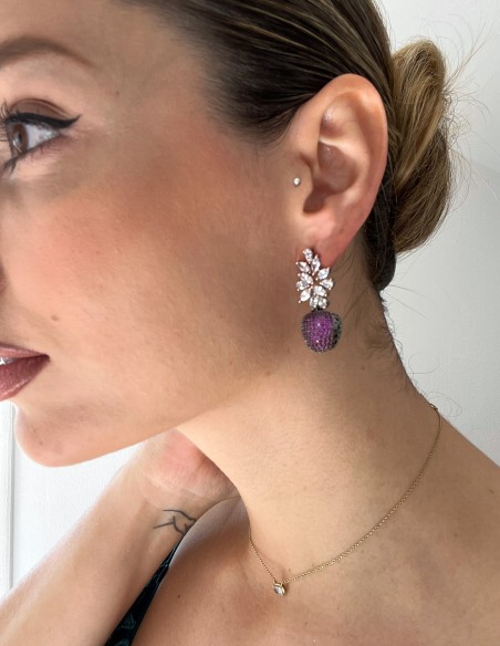 Apple and leaf party earrings with zircons