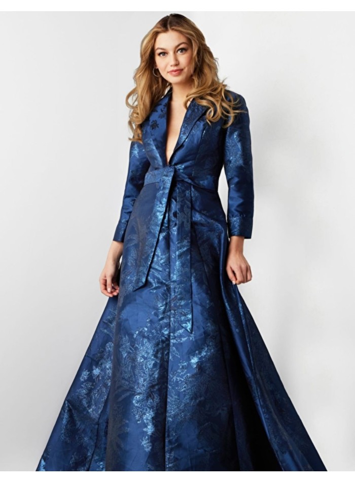 Long brocade party dress with dinner jacket...