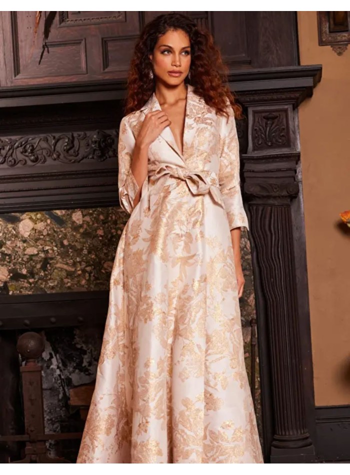 Long brocade party dress with dinner jacket...