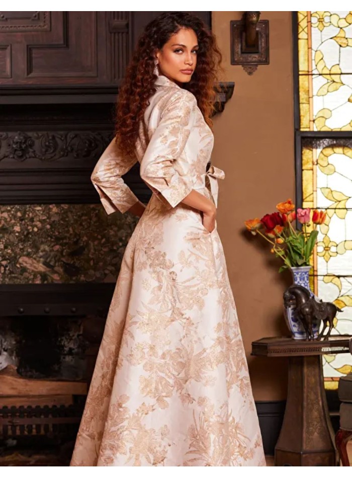 Long brocade party dress with dinner jacket...