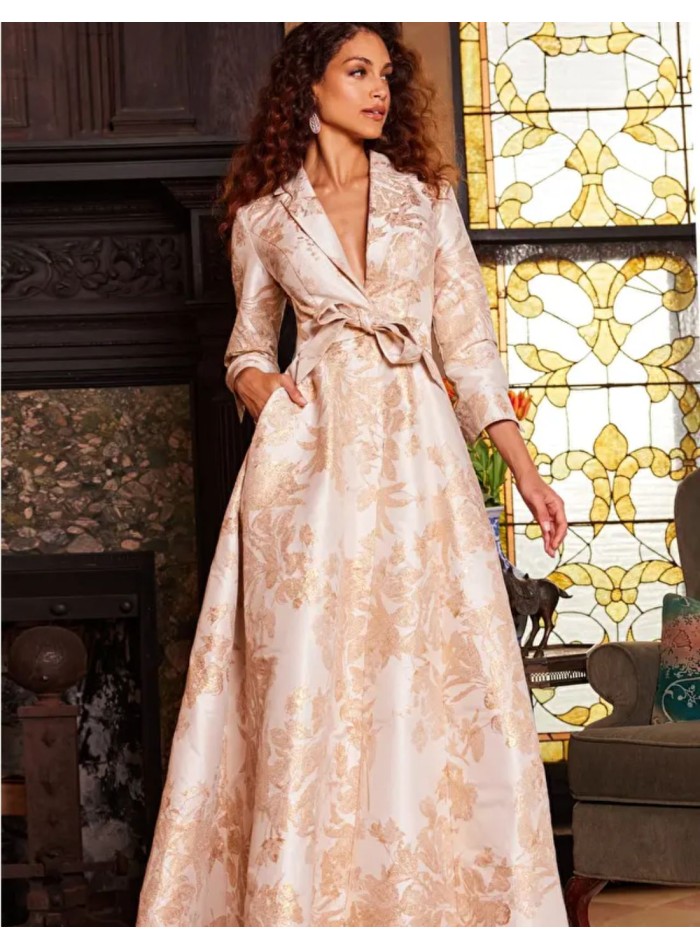 Long brocade party dress with dinner jacket...
