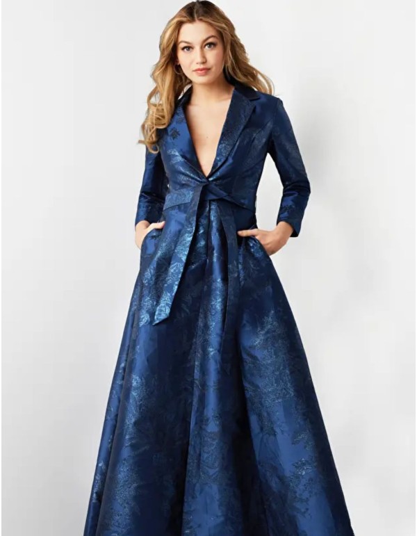 Robe longue de fête en brocart avec corsage et revers de... 2