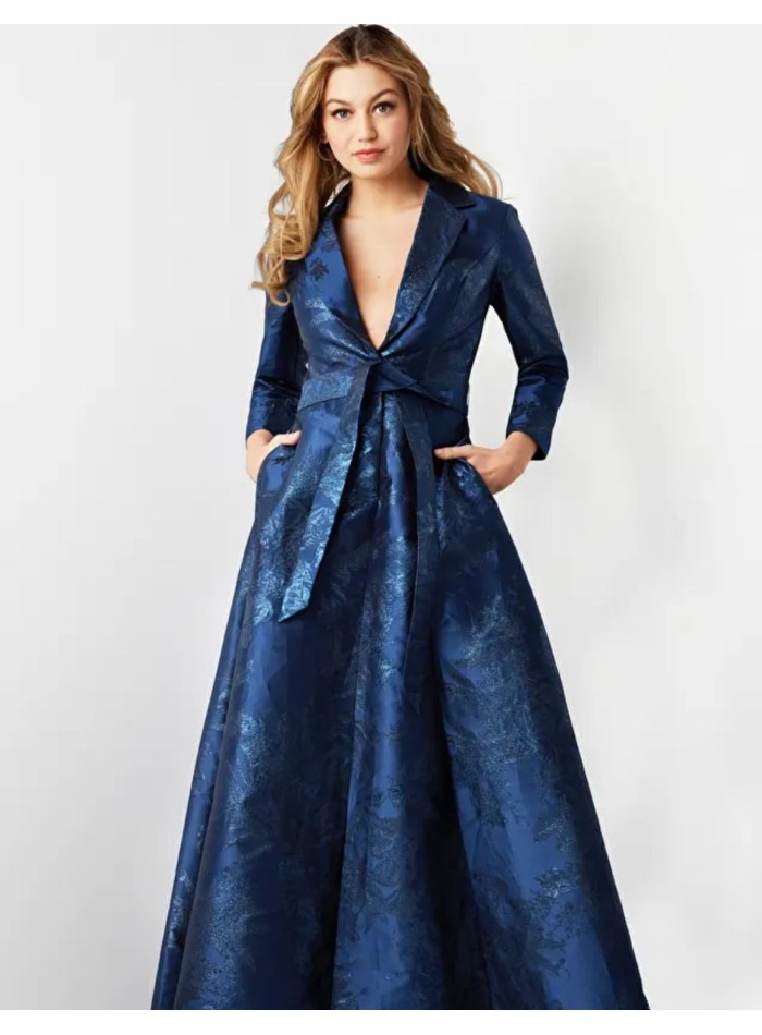 Long brocade party dress with dinner jacket...