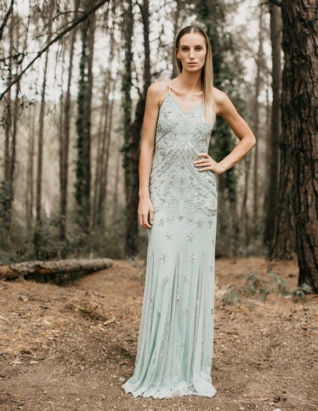 Robe longue de fête avec strass et fines bretelles - Clara Ranz