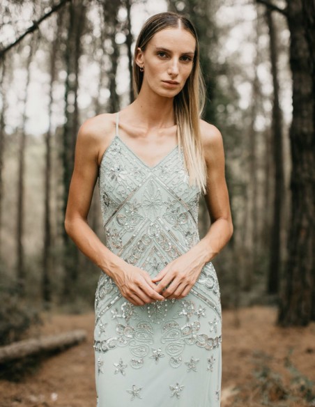 Robe longue de fête avec strass et fines bretelles - Clara Ranz