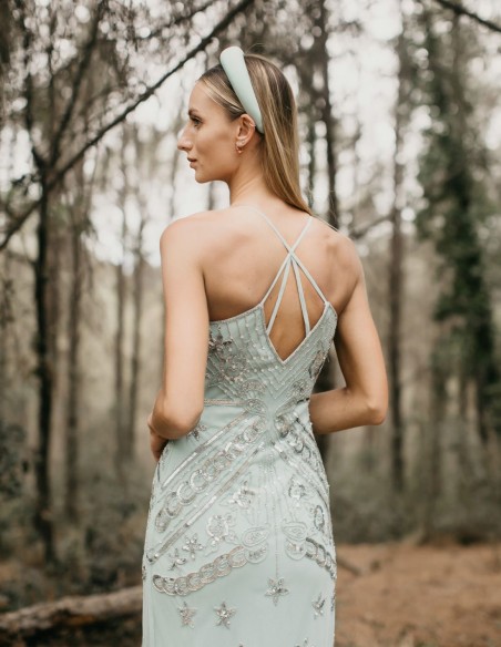 Robe longue de fête avec strass et fines bretelles - Clara Ranz