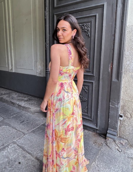 Long printed gown with halter necklines