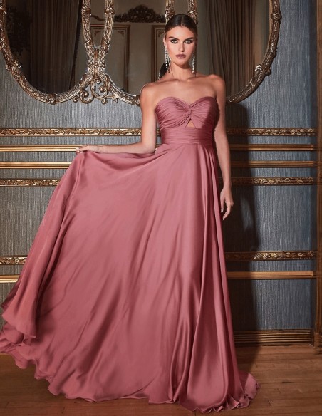 Satin long gown with Sweetheart Neckline with Draped Detail - INVITADA PERFECTA