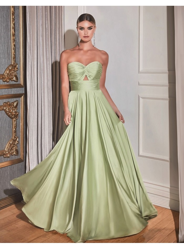 Satin long gown with Sweetheart Neckline with Draped Detail - INVITADA PERFECTA