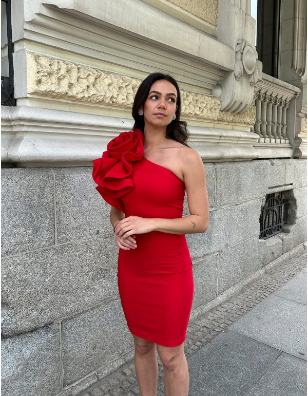 Vestido corto de fiesta con detalle maxiflor