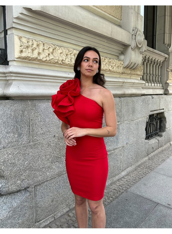 Short party dress with maxi flower detail