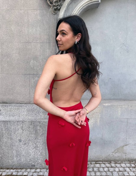 Red gown with 3d flowers