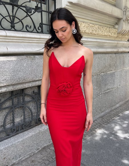 Strapless cocktail dress with 3D maxi flower