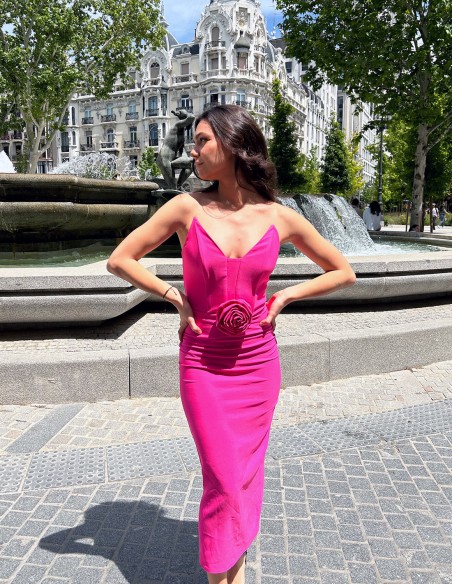 Vestido de cóctel palabra de honor con maxi flor en 3D - Marta Baos