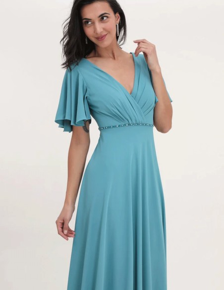 Long gown with rhinestone detail V-neckline