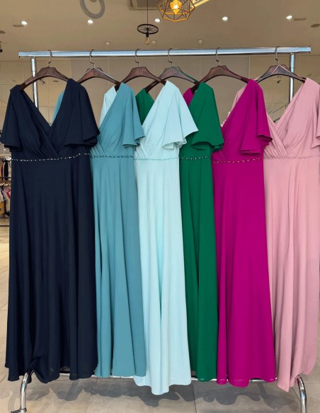 Robe longue de fête avec décolleté en V orné de strass