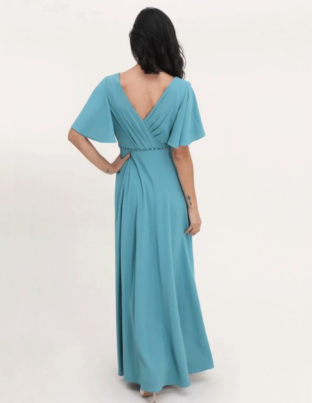 Vestido de fiesta largo con detalle de pedrería escote en pico