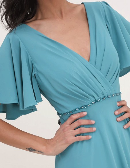 Robe longue de fête avec décolleté en V orné de strass