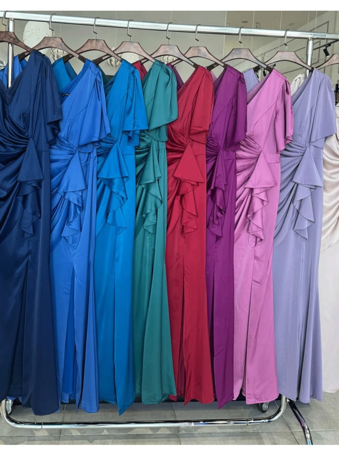 vestido de fiesta largo de satén con escote en...