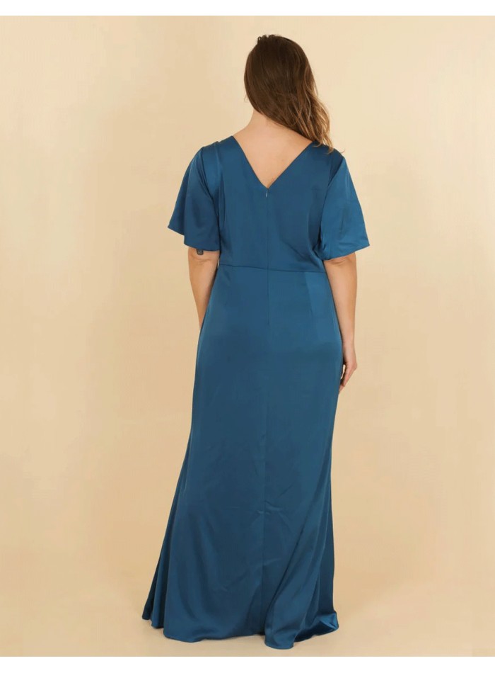 vestido de fiesta largo de satén con escote en...