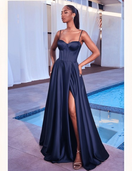 Vestido de fiesta largo de satén con corpiño