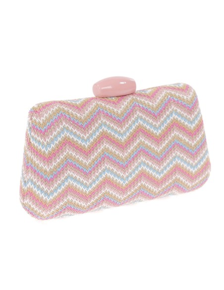 Raffia bag with multicoloured zigzag design