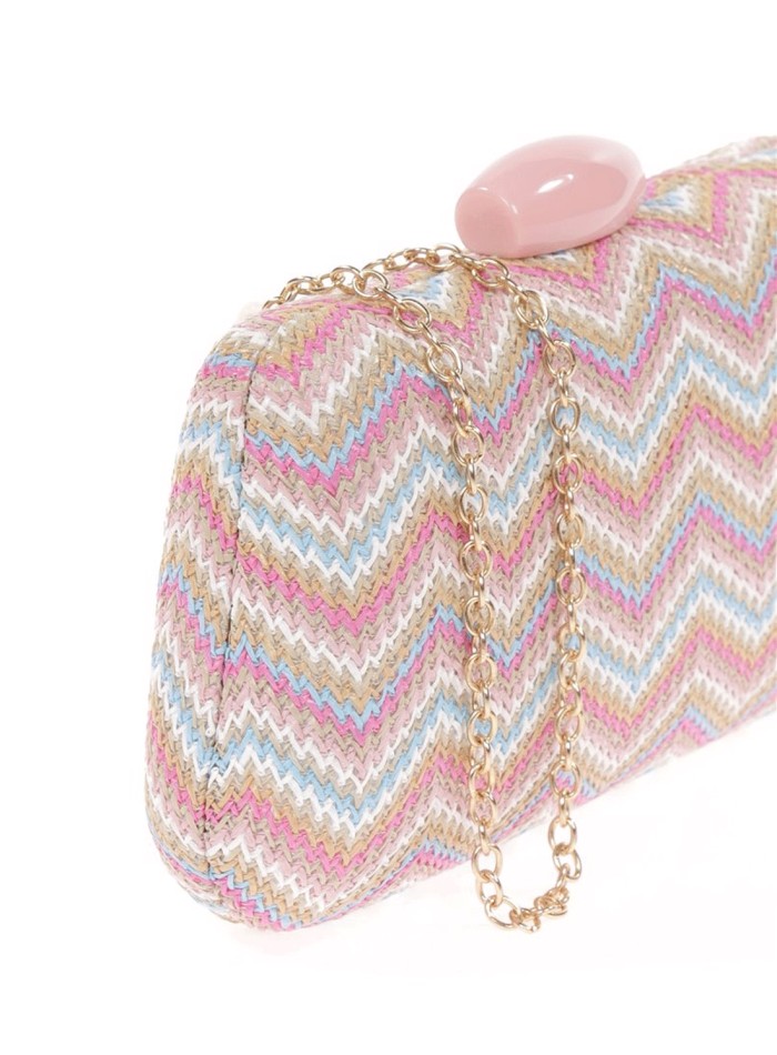 Raffia bag with multicoloured zigzag design