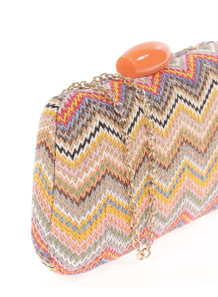 Sac en raphia avec motif en zigzag multicolore