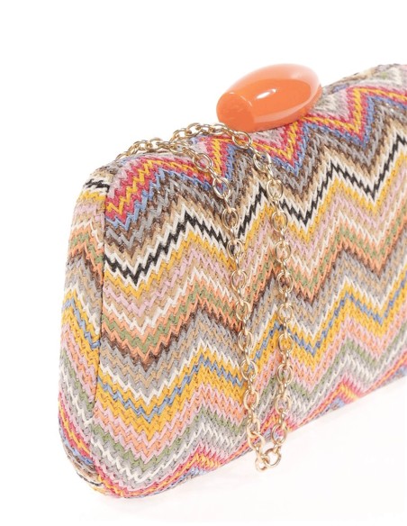 Bolso de rafia con diseño zigzag multicolor
